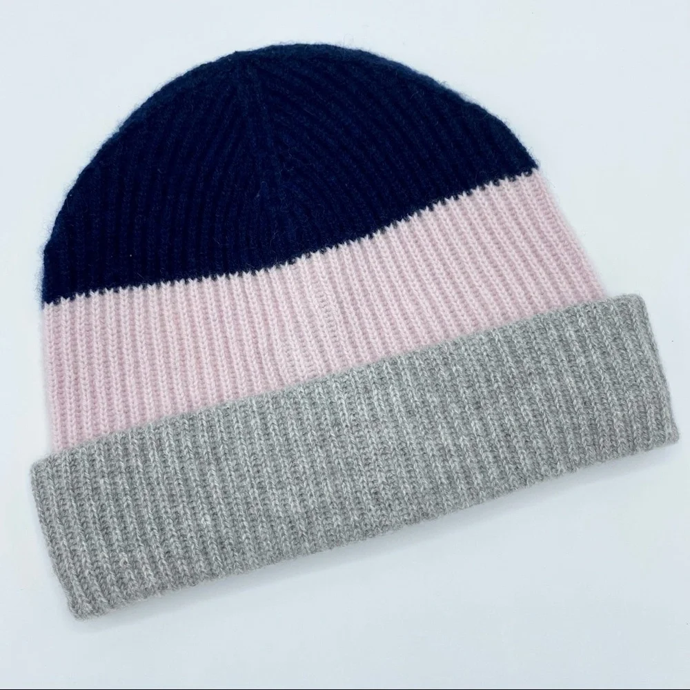 Amicale Cashmere Chunky Cuff Colorblock Beanie